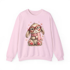 Cute Bunny Sweatshirt — Heart Glasses Bunny Crewneck, Cozy Valentine Pullover