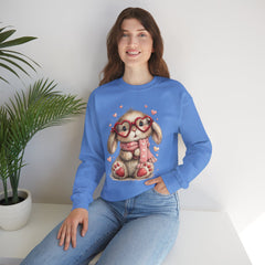 Cute Bunny Sweatshirt — Heart Glasses Bunny Crewneck, Cozy Valentine Pullover