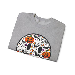 Halloween Smiley Sweatshirt — Pumpkin & Ghost Spooky Face Crewneck