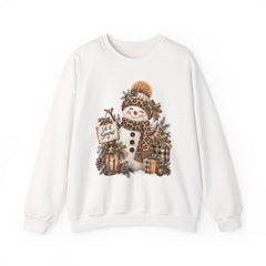 Leopard Snowman Crewneck Sweatshirt — Cozy Holiday Winter Christmas Graphic