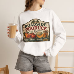 Roadside Produce Co. Crewneck Sweatshirt — Vintage Farmstand Graphic- Southern Heritage