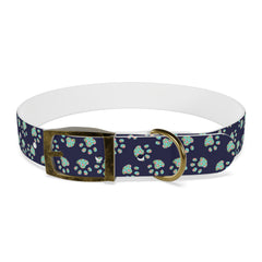 Dog Collar- Navy With Turquoise Paw Prints