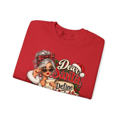 Christmas Sweatshirt - "Dear Santa Define Naughty" Festive Holiday Crewneck