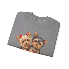 Yorkshire Terriers in Coffee Cup Sweatshirt - Valentine's Day Cuteness