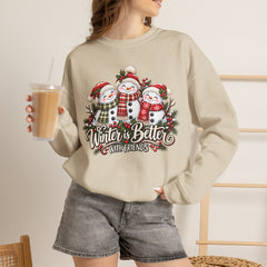 Winter is Better with Friends - Snowmen Crewneck Sweatshirt, Cozy Christmas Apparel, Holiday Festive Sweatshirt
