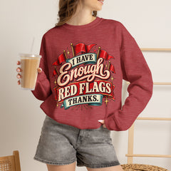 "I Have Enough Red Flags, Thanks" Vintage Banner Graphic Valentine Sweatshirt