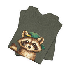 Cute Raccoon Graphic Tee — Adorable Cartoon Raccoon with Green Cap