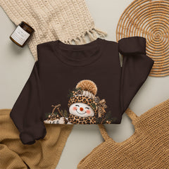 Leopard Snowman Crewneck Sweatshirt — Cozy Holiday Winter Christmas Graphic