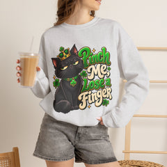 St. Patrick’s Black Cat Sweatshirt  "Pinch Me, Lose a Finger" Graphic Crewneck