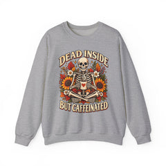Skeleton Coffee Sweatshirt, Dead Inside But Caffeinated Crewneck, Halloween Gift, Unisex Fall Apparel, Cozy Lounge Wear
