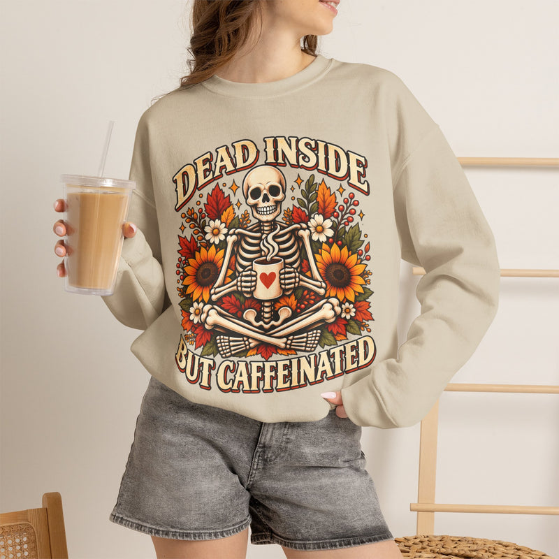 Skeleton Coffee Sweatshirt, Dead Inside But Caffeinated Crewneck, Halloween Gift, Unisex Fall Apparel, Cozy Lounge Wear