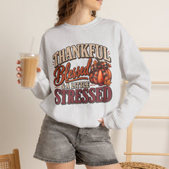 "Thankful, Blessed & a Little Stressed" Fall Pumpkin Sweatshirt