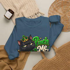 St. Patrick’s Black Cat Sweatshirt  "Pinch Me, Lose a Finger" Graphic Crewneck