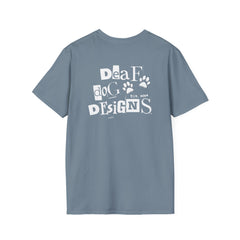 FB Rockstar Dog Unisex T-Shirt - Deaf Dogs Definitely Rock White Upright Bass Design