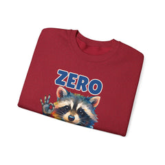 Crewneck Sweatshirt — "Zero Fluffs Given" Raccoon Holiday Gildan Crewneck