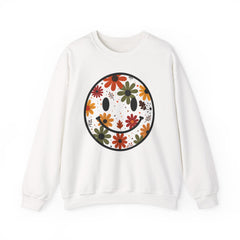 Floral Smile Sweatshirt — Retro Fall Flowers Smiley Crewneck