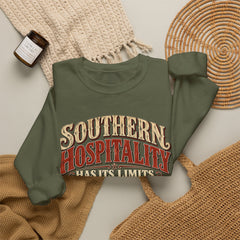 Southern Hospitality Crewneck Sweatshirt — "Southern Hospitality Has Its Limits, You're Gettin' Close"