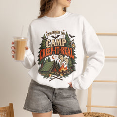 Camp Creep-It-Real Sweatshirt — Retro Spooky Camping Crewneck - Halloween Vibes