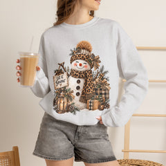 Leopard Snowman Crewneck Sweatshirt — Cozy Holiday Winter Christmas Graphic