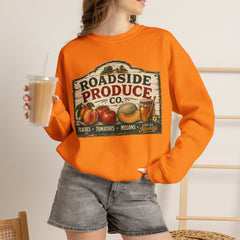 Roadside Produce Co. Crewneck Sweatshirt — Vintage Farmstand Graphic- Southern Heritage