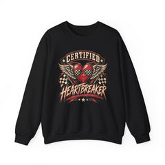 Certified Heartbreaker Crewneck Sweatshirt — Vintage Racing Winged Valentines Heart Graphic