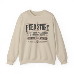 Feed Store Crewneck Sweatshirt — Vintage Farmhouse Seed & Feed Graphic - Southern Heritage