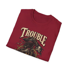 Trouble Has a New Captain T-Shirt — Pirate Skull Graphic Tee
