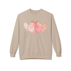 Heart Watercolor Crewneck Sweatshirt — Pink Hearts Graphic Pullover for Valentine’s Day