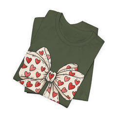 Heart Bow T-Shirt — Cute Valentine’s Day Tee with Red Heart Pattern