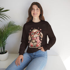 Cute Bunny Sweatshirt — Heart Glasses Bunny Crewneck, Cozy Valentine Pullover