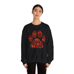Christmas Bow Paw Print Gildan Sweatshirt — Red Heart Paw Design for Pet Lovers