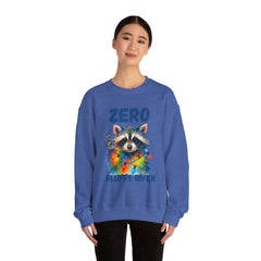 Crewneck Sweatshirt — "Zero Fluffs Given" Raccoon Holiday Gildan Crewneck