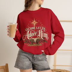 O Come Let Us Adore Him Crewneck Sweatshirt — Nativity Christmas Sweatshirt