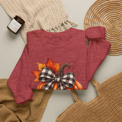 Fall Pumpkin Crewneck Sweatshirt – Buffalo Check Bow & Autumn Leaves