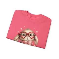 Cute Bunny Sweatshirt — Heart Glasses Bunny Crewneck, Cozy Valentine Pullover
