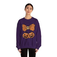 Halloween Pumpkin Bow Sweatshirt, Fall Fashion, Cozy Crewneck, Unisex Sweatshirts, Holiday Apparel, Seasonal Gift
