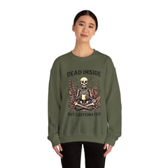 Skeleton Coffee Sweatshirt, Dead Inside But Caffeinated Crewneck, Halloween Gift, Unisex Fall Apparel, Cozy Lounge Wear