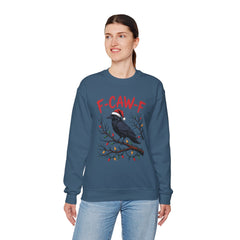 "F-CAW-F" Festive Raven Holiday Christmas Crow Crewneck Gildan Sweatshirt