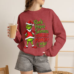 Rock - Paper - Scissors - Throat Punch- Dr. Seuss Grinch Christmas Sweatshirt