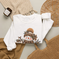 Leopard Snowman Crewneck Sweatshirt — Cozy Holiday Winter Christmas Graphic