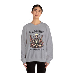 Skeleton Coffee Sweatshirt, Dead Inside But Caffeinated Crewneck, Halloween Gift, Unisex Fall Apparel, Cozy Lounge Wear