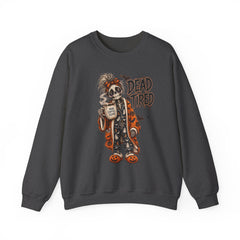 Dead Tired Halloween Crewneck Sweatshirt – Sleepy Skeleton Coffee Graphic Halloween