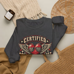 Certified Heartbreaker Crewneck Sweatshirt — Vintage Racing Winged Valentines Heart Graphic
