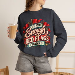 "I Have Enough Red Flags, Thanks" Vintage Banner Graphic Valentine Sweatshirt
