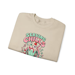 Halloween Sweatshirt — "Serving Chills with Extra Whipped Cream" Retro Ice Cream Graphic - BP
