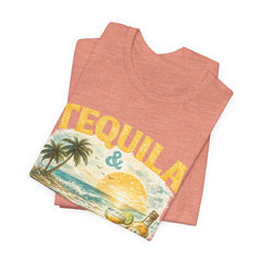 Tequila & Tan Lines Beach T-Shirt — Tropical Sunset Vacation Tee
