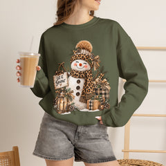 Leopard Snowman Crewneck Sweatshirt — Cozy Holiday Winter Christmas Graphic