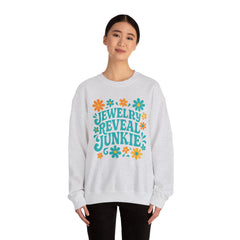 Jewelry Reveal Junkie Sweatshirt by Gildan, Cozy Unisex Crewneck, Gift for Jewelry Lovers