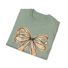 Vintage Newspaper Print Pen & Ink Bow T-Shirt