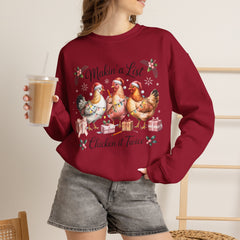"Makin' a List, Chicken It Twice" Christmas Chicken Crewneck Gildan Sweatshirt
